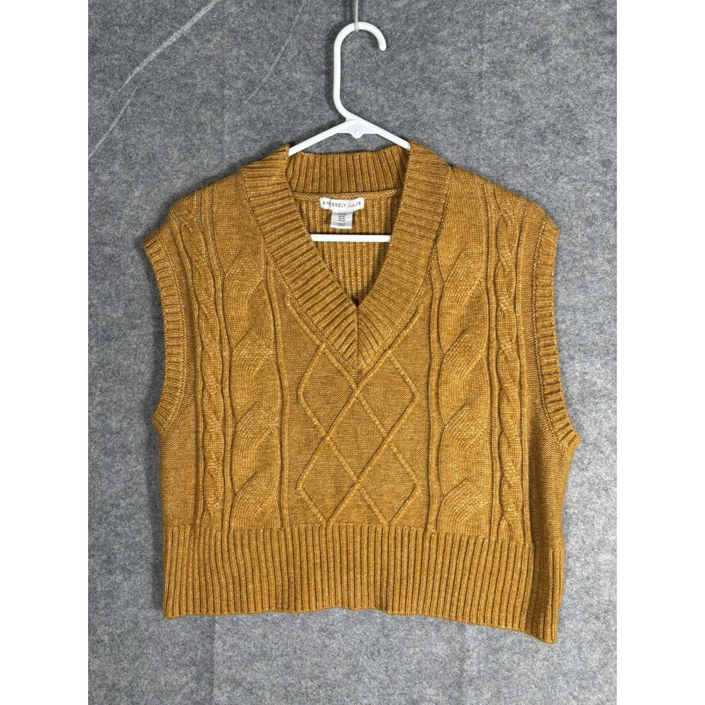 SINCERELY JULES Cropped Boxy Cable Knit Sweater Vest Sz M Academia
